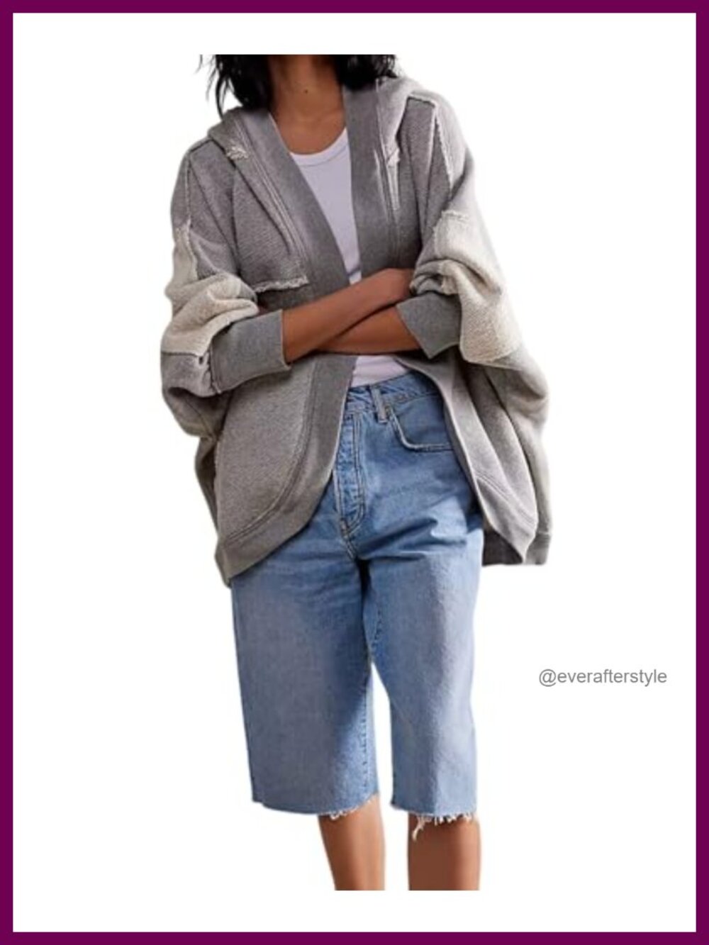 Oversized Open Front Hoodie Cardigan Patchwork Long Sleeve